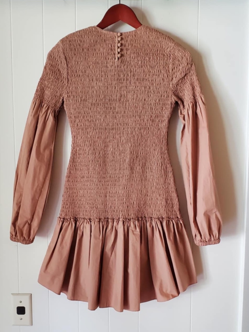 A.L.C. Kora Smocked Puff-Sleeve Dress Tan Size 2 - Picture 7 of 7